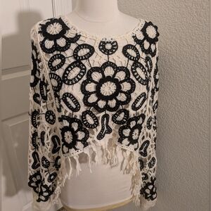 ✅Bohemian Knit Hippie Inspired floral Crop Long Sleeves Boho Festival Coachella